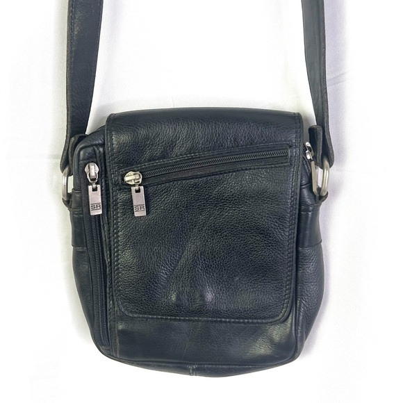 STONE RIDGE BLACK LEATHER CROSSBODY BAG MESSENGER  BAG VINTAGE MADE IN CANADA - Picture 5 of 17